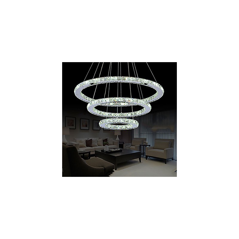 Lampadario rotondo moderno in cristallo dimmerabile con telecomando, luce bianco freddo