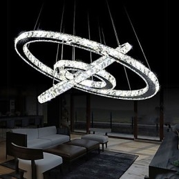 Lampadario rotondo moderno in cristallo dimmerabile con telecomando, luce bianco freddo