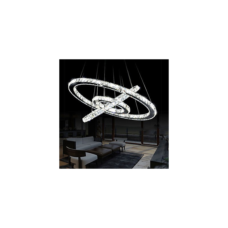 Lampadario rotondo moderno in cristallo dimmerabile con telecomando, luce bianco freddo
