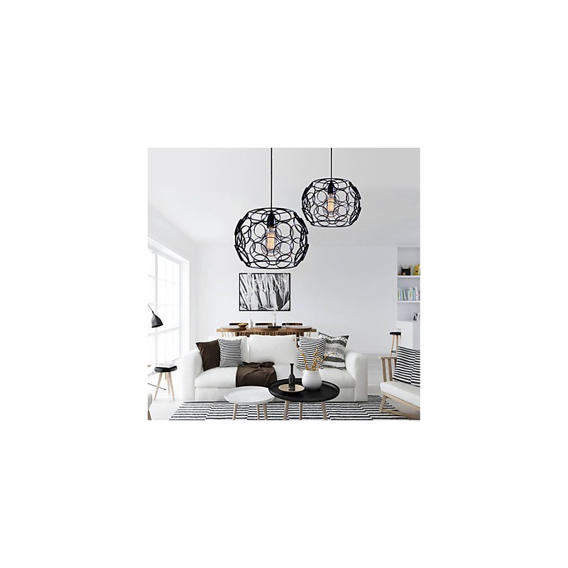 Lampada a sospensione moderna contemporanea stile lanterna country in metallo nero, 3 luci