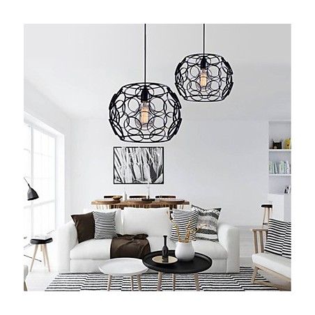 Lampada a sospensione moderna contemporanea stile lanterna country in metallo nero, 3 luci