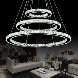Lampadario rotondo moderno in cristallo dimmerabile con telecomando, luce bianco freddo
