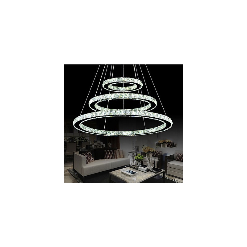 Lampadario rotondo moderno in cristallo dimmerabile con telecomando, luce bianco freddo