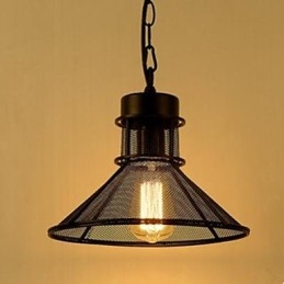 Lampada a sospensione retro American Cafe Terrace nera con griglia Droplight