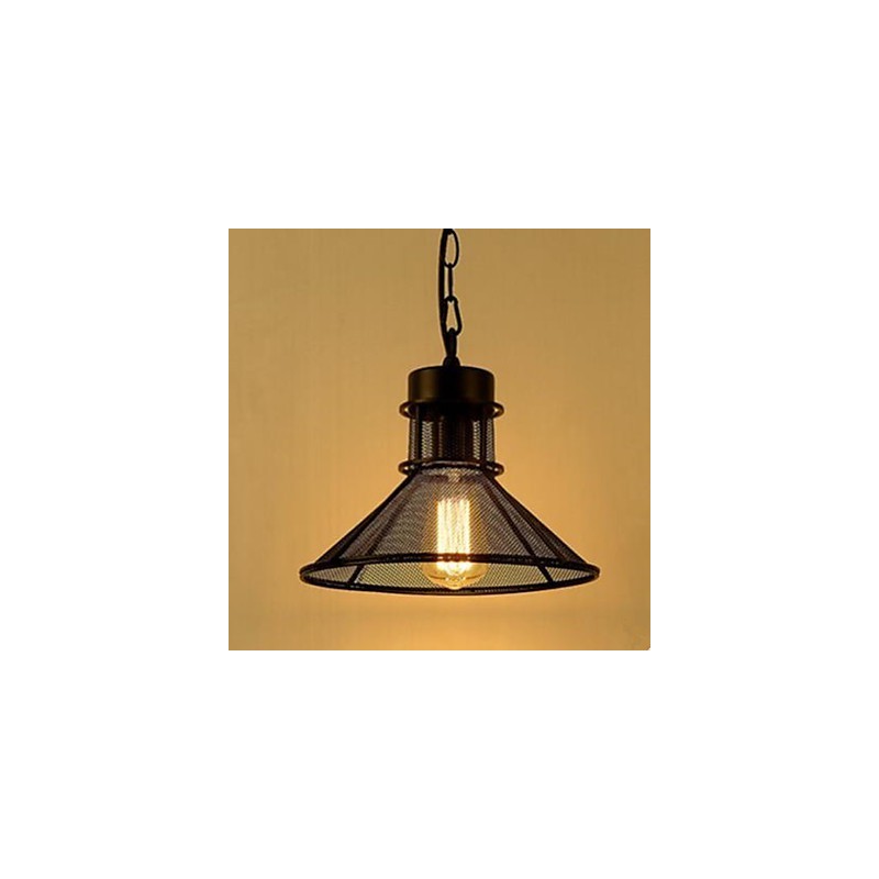Lampada a sospensione retro American Cafe Terrace nera con griglia Droplight