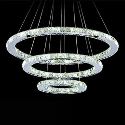 Lampadario rotondo moderno in cristallo dimmerabile con telecomando, luce bianco freddo