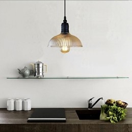 Lampada a sospensione vintage retrò classica country in metallo nero e vetro trasparente