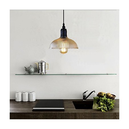Lampada a sospensione vintage retrò classica country in metallo nero e vetro trasparente