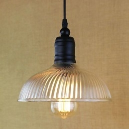 Lampada a sospensione vintage retrò classica country in metallo nero e vetro trasparente