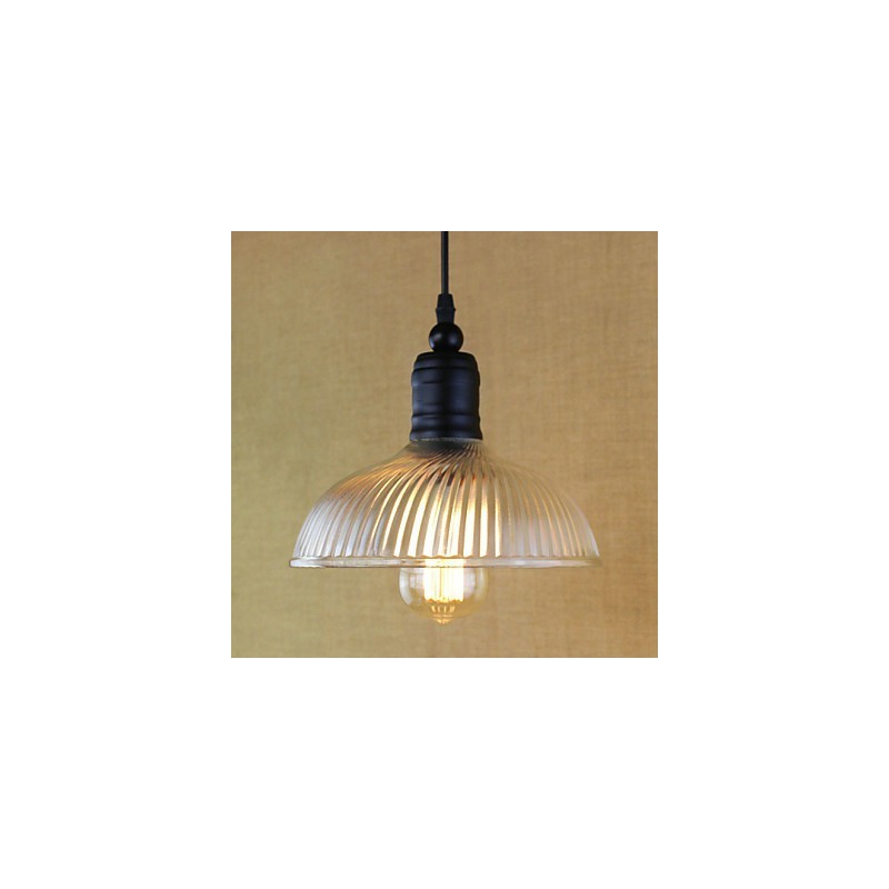 Lampada a sospensione vintage retrò classica country in metallo nero e vetro trasparente