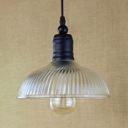 Lampada a sospensione vintage retrò classica country in metallo nero e vetro trasparente