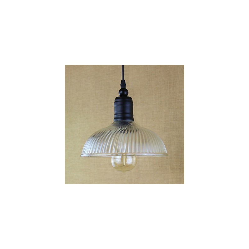 Lampada a sospensione vintage retrò classica country in metallo nero e vetro trasparente