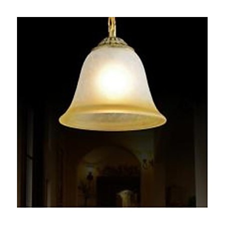 Lampada a sospensione mini classica retrò in bronzo con paralume in vetro bianco