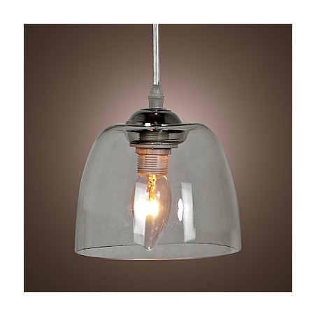 Lampada a sospensione mini moderna in cromo con paralume trasparente