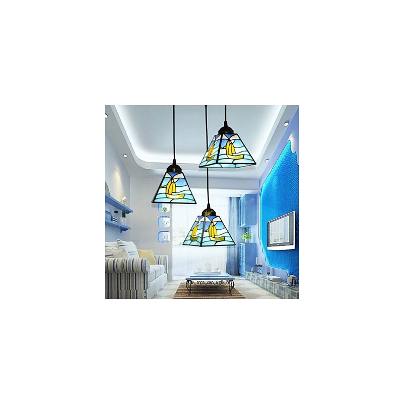 Lampada a sospensione a goccia in vetro colorato stile mediterraneo 3 lampadine E26/E27