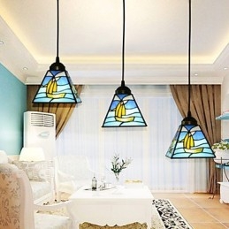 Lampada a sospensione a goccia in vetro colorato stile mediterraneo 3 lampadine E26/E27