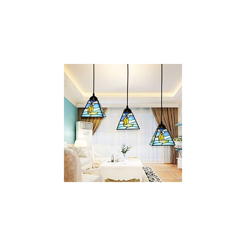Lampada a sospensione a goccia in vetro colorato stile mediterraneo 3 lampadine E26/E27
