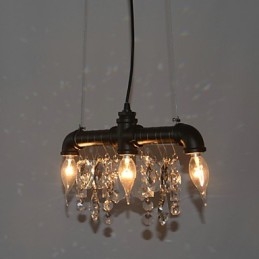 Lampada a sospensione tradizionale stile nordamericano a tubo con cristallo e 3 luci