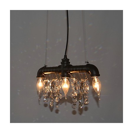 Lampada a sospensione tradizionale stile nordamericano a tubo con cristallo e 3 luci