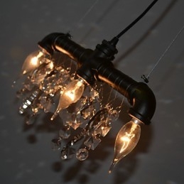 Lampada a sospensione tradizionale stile nordamericano a tubo con cristallo e 3 luci