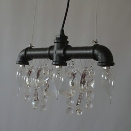 Lampada a sospensione tradizionale stile nordamericano a tubo con cristallo e 3 luci