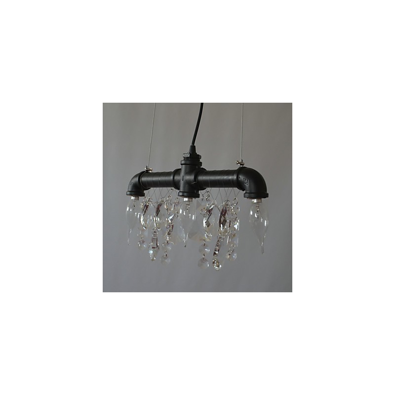 Lampada a sospensione tradizionale stile nordamericano a tubo con cristallo e 3 luci