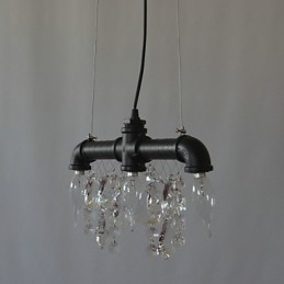 Lampada a sospensione tradizionale stile nordamericano a tubo con cristallo e 3 luci