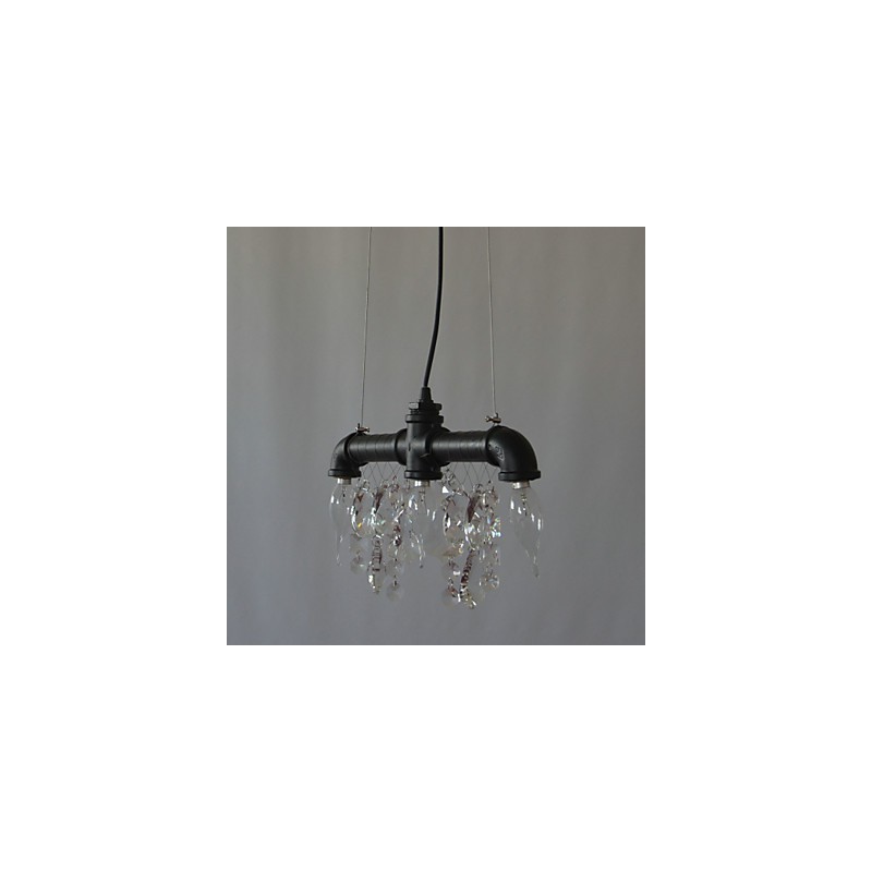 Lampada a sospensione tradizionale stile nordamericano a tubo con cristallo e 3 luci