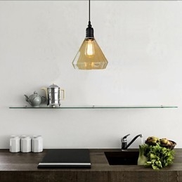 Lampada a sospensione vintage retrò in metallo nero e vetro trasparente E26/E27