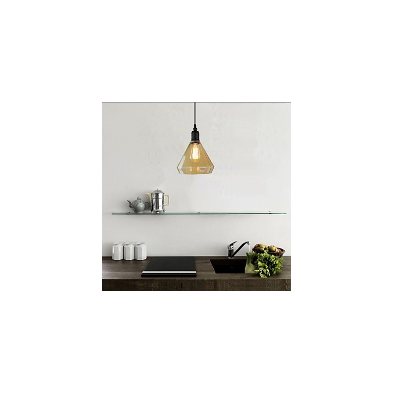 Lampada a sospensione vintage retrò in metallo nero e vetro trasparente E26/E27
