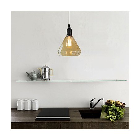 Lampada a sospensione vintage retrò in metallo nero e vetro trasparente E26/E27