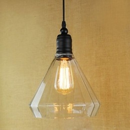Lampada a sospensione vintage retrò in metallo nero e vetro trasparente E26/E27