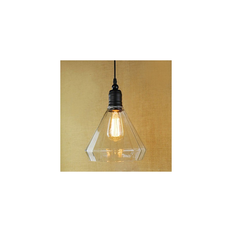 Lampada a sospensione vintage retrò in metallo nero e vetro trasparente E26/E27