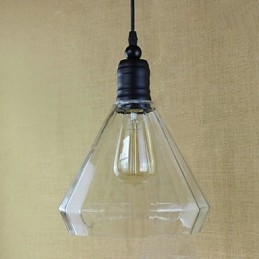 Lampada a sospensione vintage retrò in metallo nero e vetro trasparente E26/E27