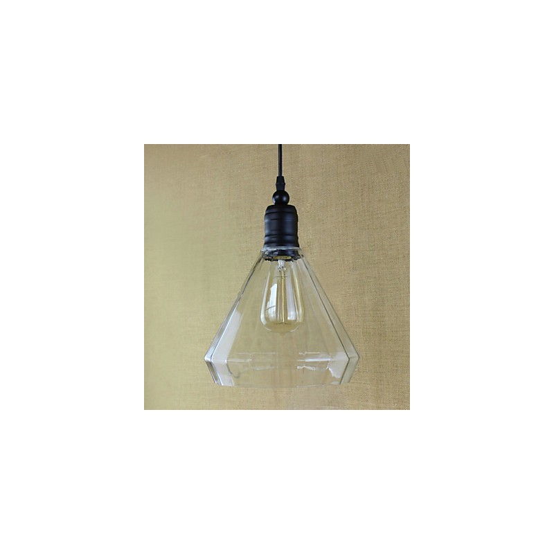Lampada a sospensione vintage retrò in metallo nero e vetro trasparente E26/E27