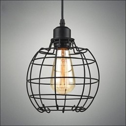 Lampadario a sospensione Edison in metallo nero a gabbia, 3 luci E26/E27