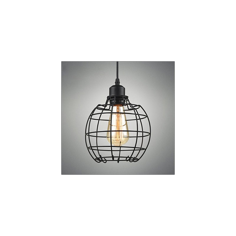 Lampadario a sospensione Edison in metallo nero a gabbia, 3 luci E26/E27