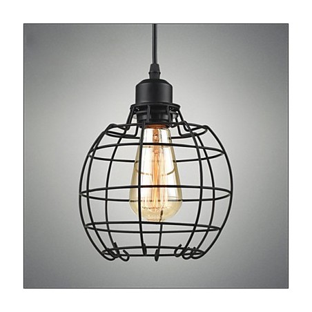 Lampadario a sospensione Edison in metallo nero a gabbia, 3 luci E26/E27