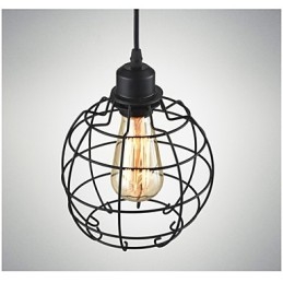 Lampadario a sospensione Edison in metallo nero a gabbia, 3 luci E26/E27