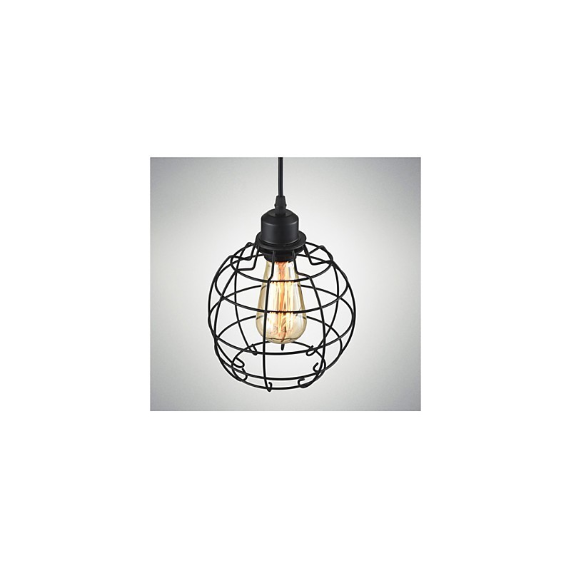 Lampadario a sospensione Edison in metallo nero a gabbia, 3 luci E26/E27