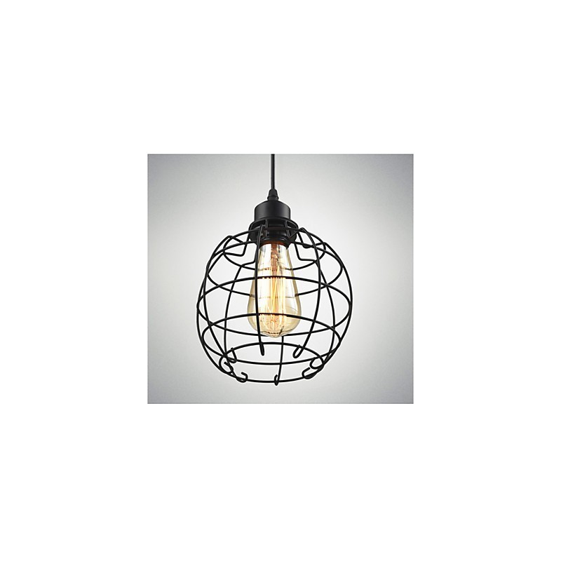 Lampadario a sospensione Edison in metallo nero a gabbia, 3 luci E26/E27