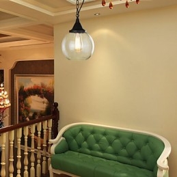 Lampada a sospensione vintage retrò country classica in metallo nero e vetro trasparente