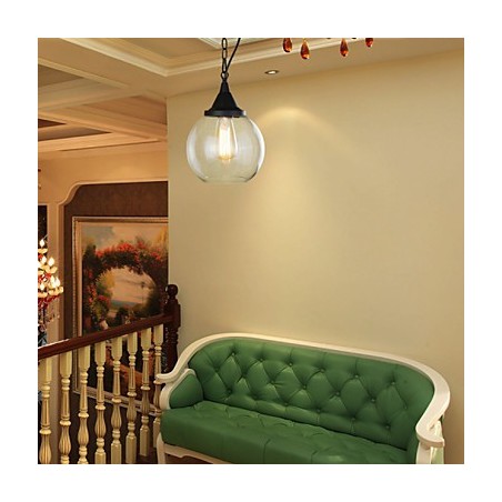 Lampada a sospensione vintage retrò country classica in metallo nero e vetro trasparente