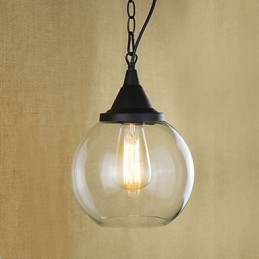 Lampada a sospensione vintage retrò country classica in metallo nero e vetro trasparente