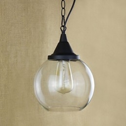 Lampada a sospensione vintage retrò country classica in metallo nero e vetro trasparente