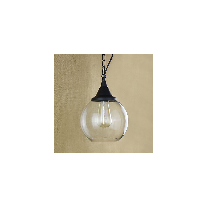 Lampada a sospensione vintage retrò country classica in metallo nero e vetro trasparente