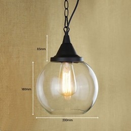 Lampada a sospensione vintage retrò country classica in metallo nero e vetro trasparente
