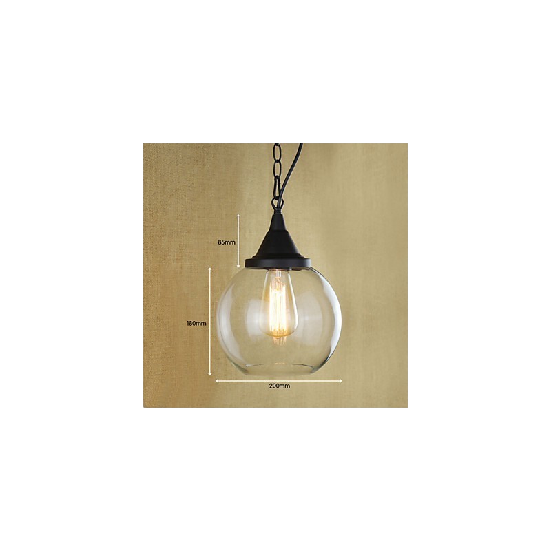 Lampada a sospensione vintage retrò country classica in metallo nero e vetro trasparente