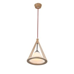 Lampadario a sospensione in legno/bambù con paralume in vetro bianco