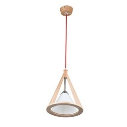 Lampadario a sospensione in legno/bambù con paralume in vetro bianco